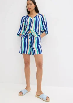 bonprix bonprix Pantalón corto sin cierre de viscosa fina azul ártico-azul claro-blanco con rayas Sale