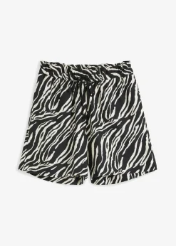 bonprix bonprix Pantalón corto tipo paperbag con cordón estampado cebra negro/crudo Hot