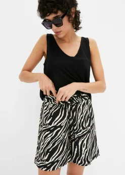 bonprix bonprix Pantalón corto tipo paperbag con cordón estampado cebra negro/crudo Hot