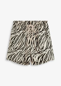 bonprix bonprix Pantalón corto tipo paperbag con cordón Crudo-negro con estampado de cebra Outlet