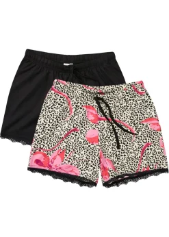 bonprix bonprix Pantalón corto (2 unidades) con encaje delicado estampado leo negro New