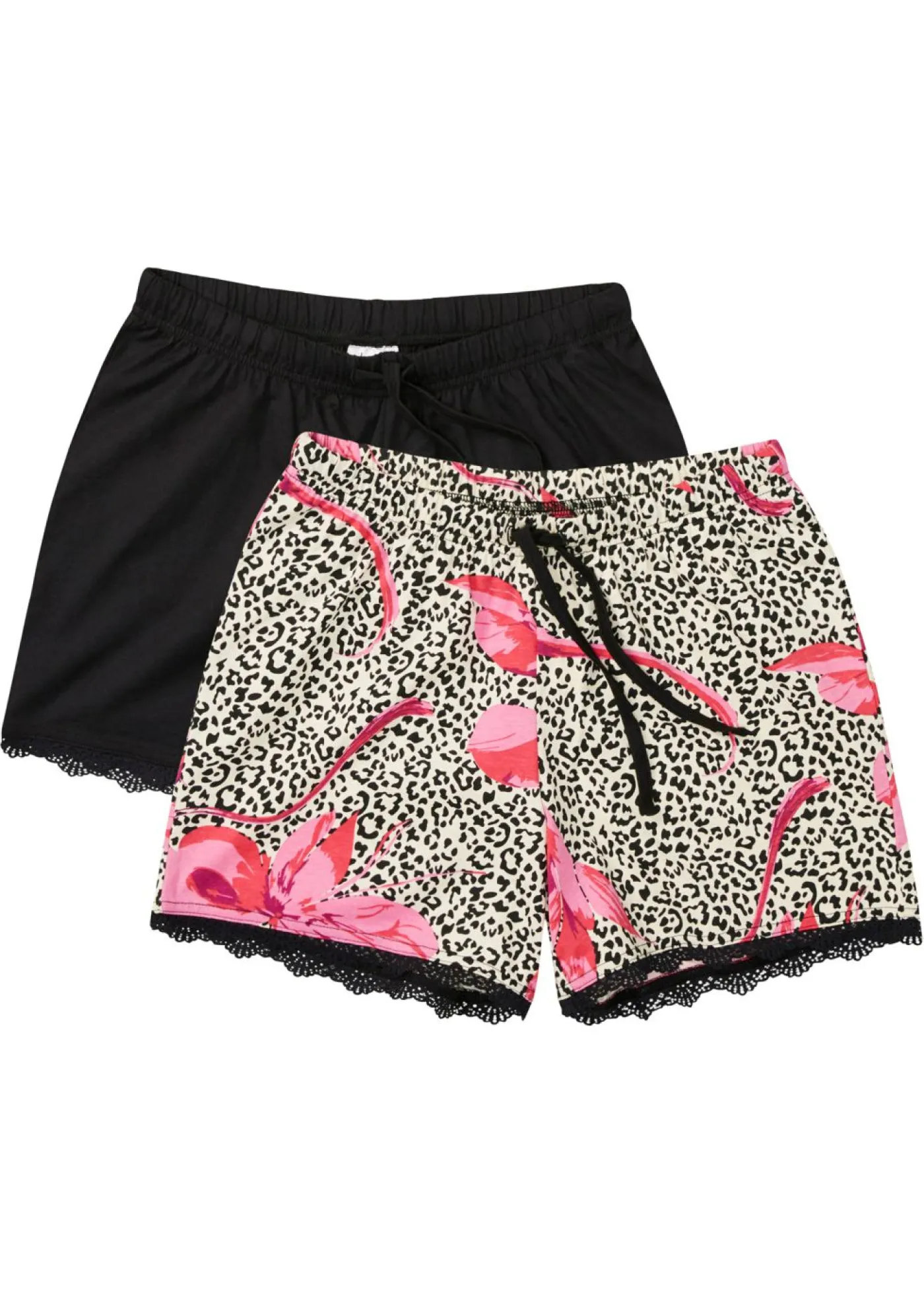 bonprix bonprix Pantalón corto (2 unidades) con encaje delicado estampado leo negro New