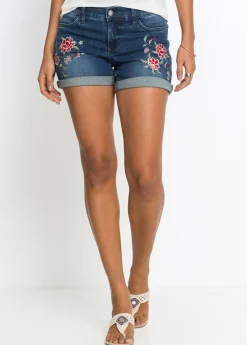 bonprix bonprix Pantalón corto vaquero con bordado Azul con flores Best