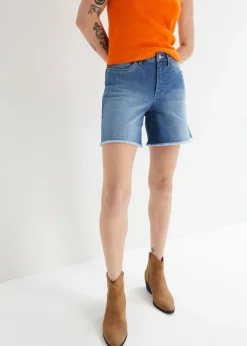 bonprix bonprix Pantalón corto vaquero con talle medio y tejido elástico azul claro denim Discount