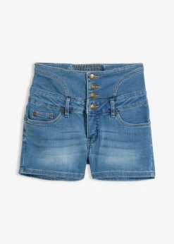 bonprix bonprix Pantalón corto vaquero de talle alto azul blanqueado Clearance