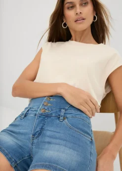 bonprix bonprix Pantalón corto vaquero de talle alto azul blanqueado Clearance