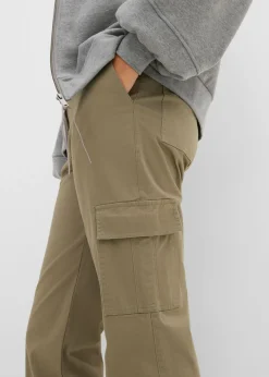 bonprix bonprix Pantalón de algodón elástico con estilo cargo Verde oliva New