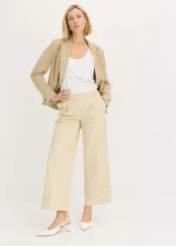 bonprix bonprix Pantalón de algodón elástico con pinzas Arena claro Clearance