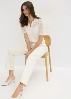 bonprix bonprix Pantalón de algodón puro Blanco lana Online
