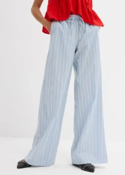 bonprix bonprix Pantalón de algodón puro Azul-blanco con rayas