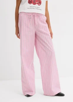 bonprix bonprix Pantalón de algodón puro rosa/blanco con rayas Sale