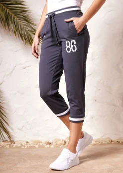 bonprix bonprix Pantalón de chándal 3/4 de mezcla de algodón Azul oscuro estampado New