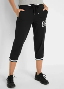 bonprix bonprix Pantalón de chándal 3/4 de mezcla de algodón Negro estampado Hot