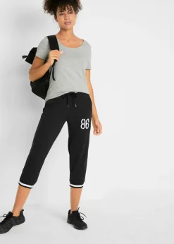 bonprix bonprix Pantalón de chándal 3/4 de mezcla de algodón Negro estampado Hot