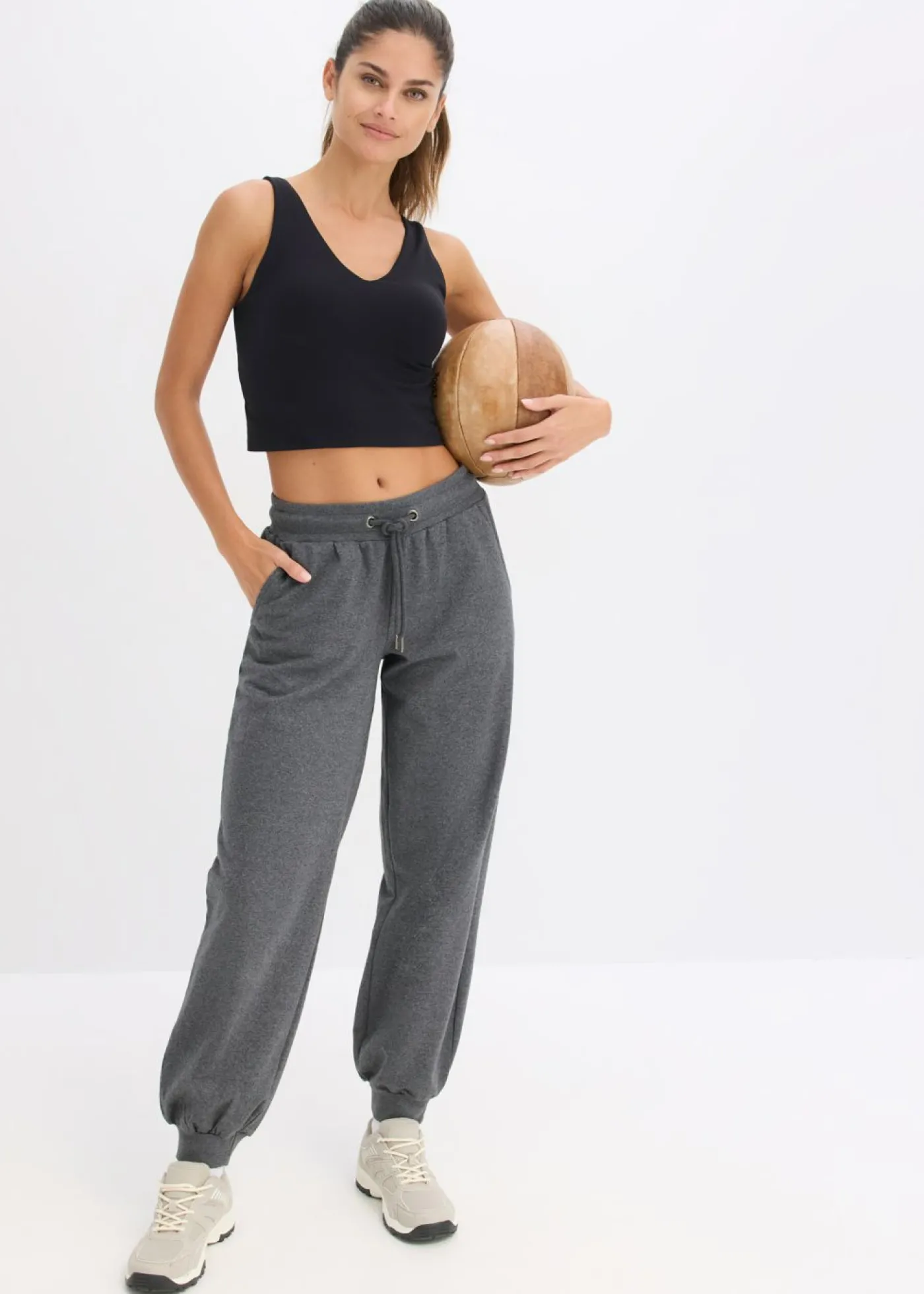 bonprix bonprix Pantalón de chándal con cinturilla elástica Gris jaspeado Best