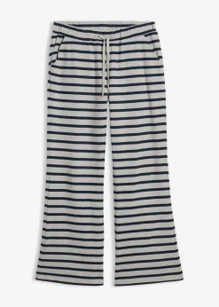 bonprix bonprix Pantalón de chándal de algodón ecológico puro gris claro jaspeado-azul marino con rayas Clearance