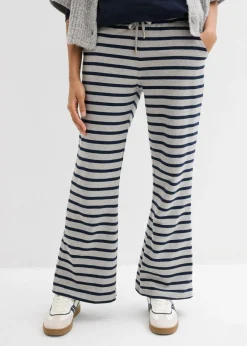bonprix bonprix Pantalón de chándal de algodón ecológico puro gris claro jaspeado-azul marino con rayas Clearance