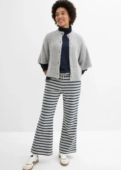 bonprix bonprix Pantalón de chándal de algodón ecológico puro gris claro jaspeado-azul marino con rayas Clearance