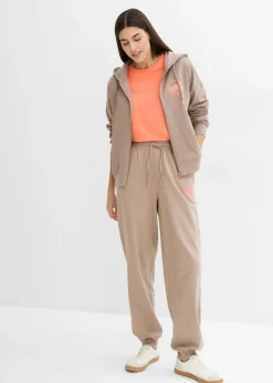 bonprix bonprix Pantalón de chándal de algodón puro marrón grisáceo-salmón Discount