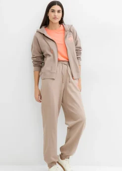 bonprix bonprix Pantalón de chándal de algodón puro marrón grisáceo-salmón Discount
