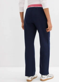 bonprix bonprix Pantalón de chándal de algodón ecológico puro azul marino-fresa-blanco Outlet