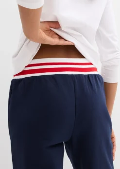 bonprix bonprix Pantalón de chándal de algodón ecológico puro azul marino-fresa-blanco Outlet