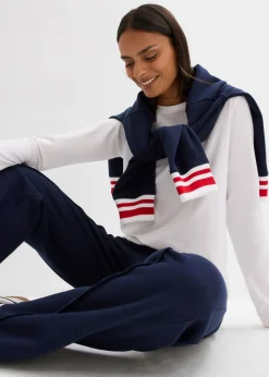 bonprix bonprix Pantalón de chándal de algodón ecológico puro azul marino-fresa-blanco Outlet