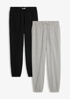bonprix bonprix Pantalón de chándal de algodón orgánico puro (2 unidades) Negro-gris claro jaspeado New