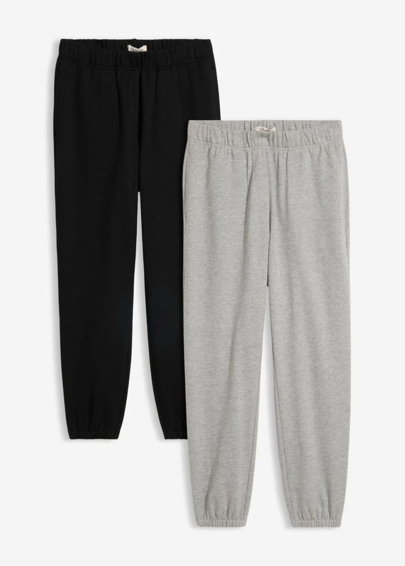 bonprix bonprix Pantalón de chándal de algodón orgánico puro (2 unidades) Negro-gris claro jaspeado New
