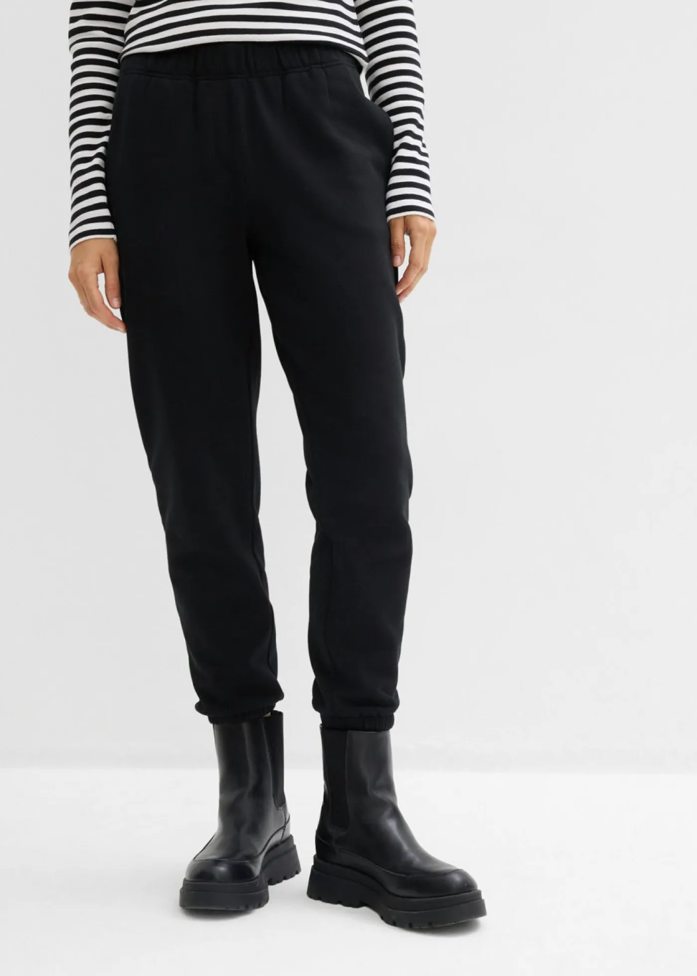bonprix bonprix Pantalón de chándal de algodón orgánico puro (2 unidades) Negro-gris claro jaspeado New