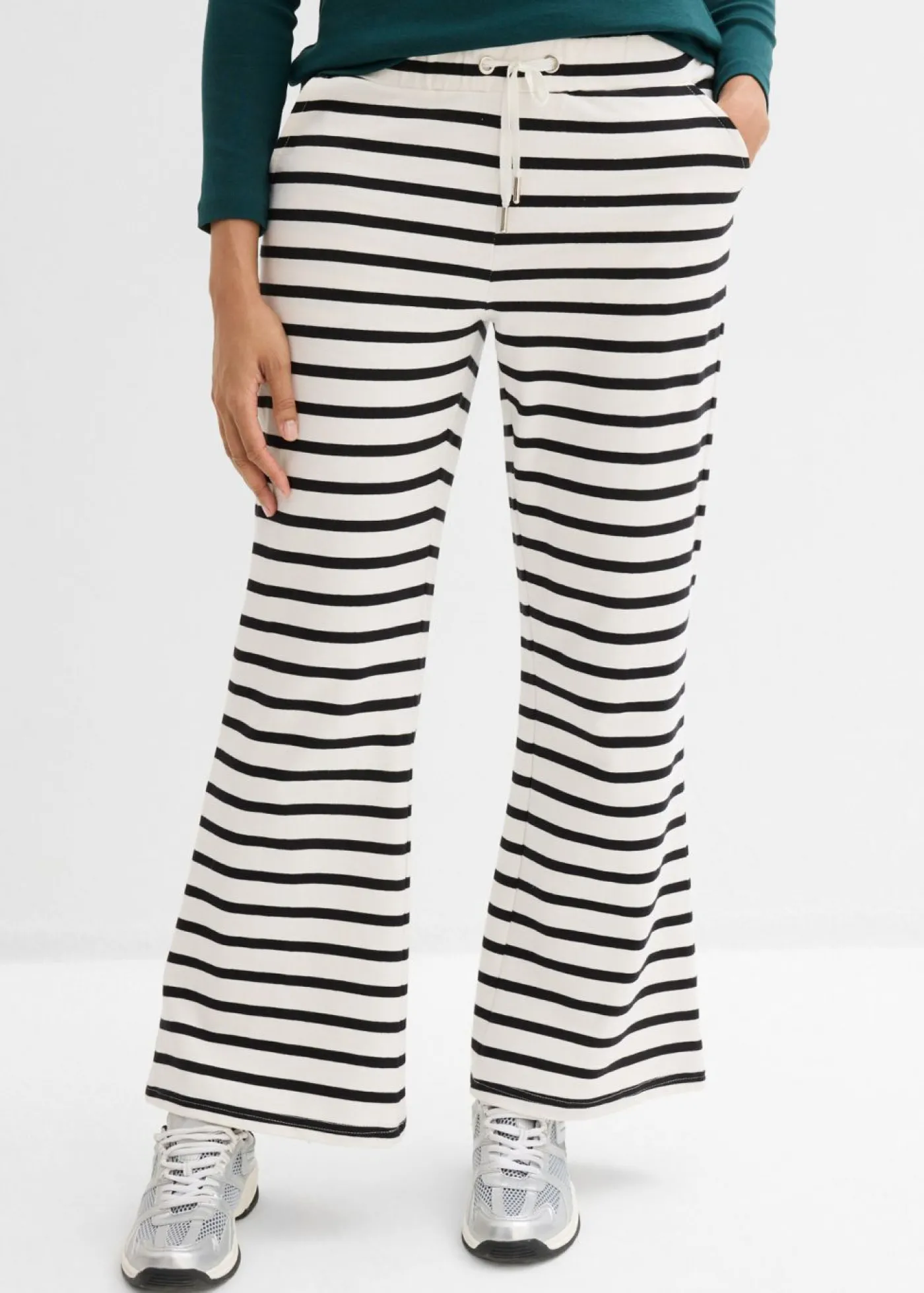 bonprix bonprix Pantalón de chándal de algodón ecológico puro negro-blanco lana con rayas Online