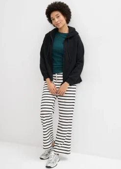 bonprix bonprix Pantalón de chándal de algodón ecológico puro negro-blanco lana con rayas Online
