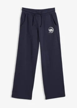 bonprix bonprix Pantalón de chándal de algodón puro Azul marino-blanco Discount