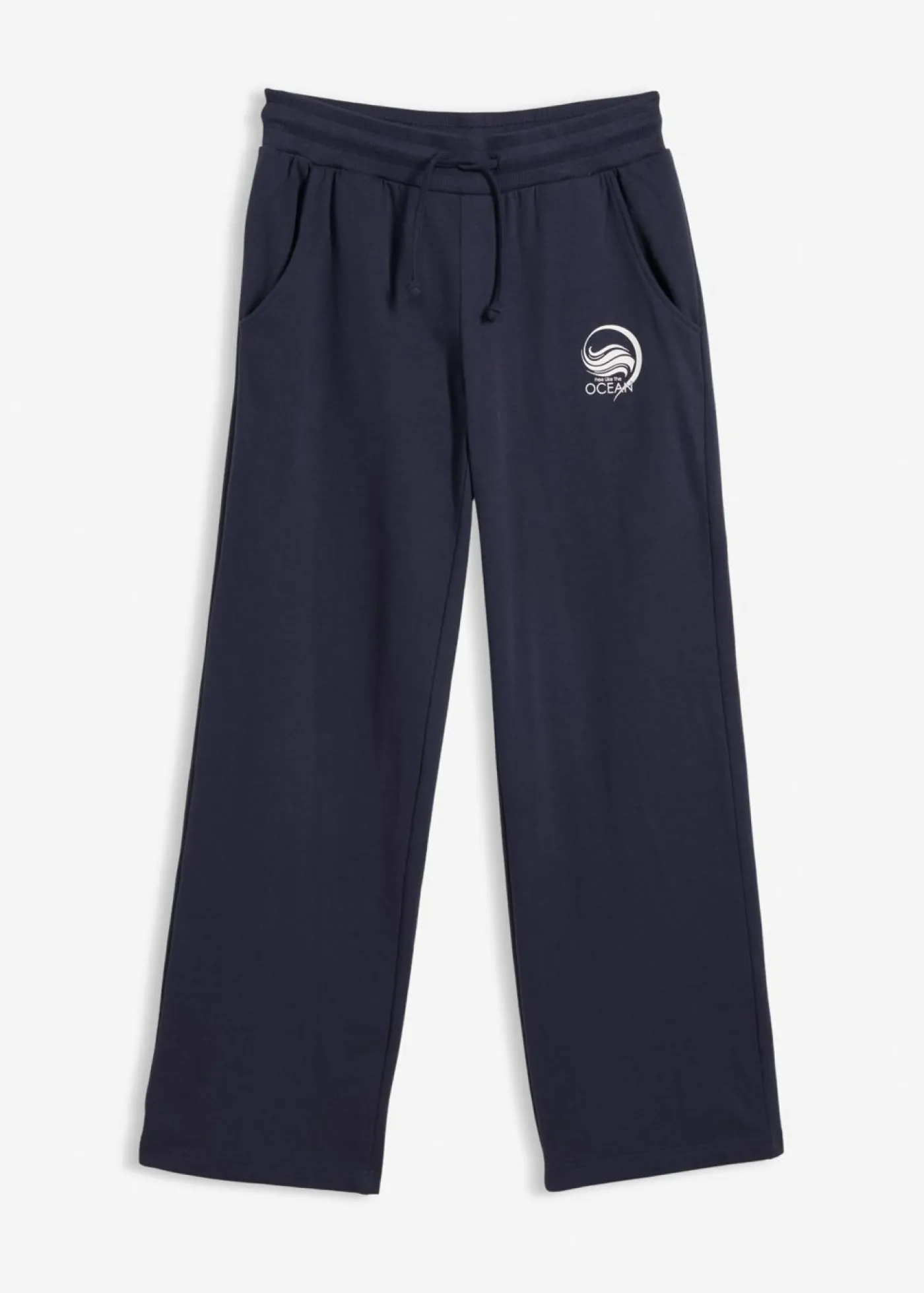 bonprix bonprix Pantalón de chándal de algodón puro Azul marino-blanco Discount