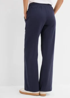 bonprix bonprix Pantalón de chándal de algodón puro Azul marino-blanco Discount