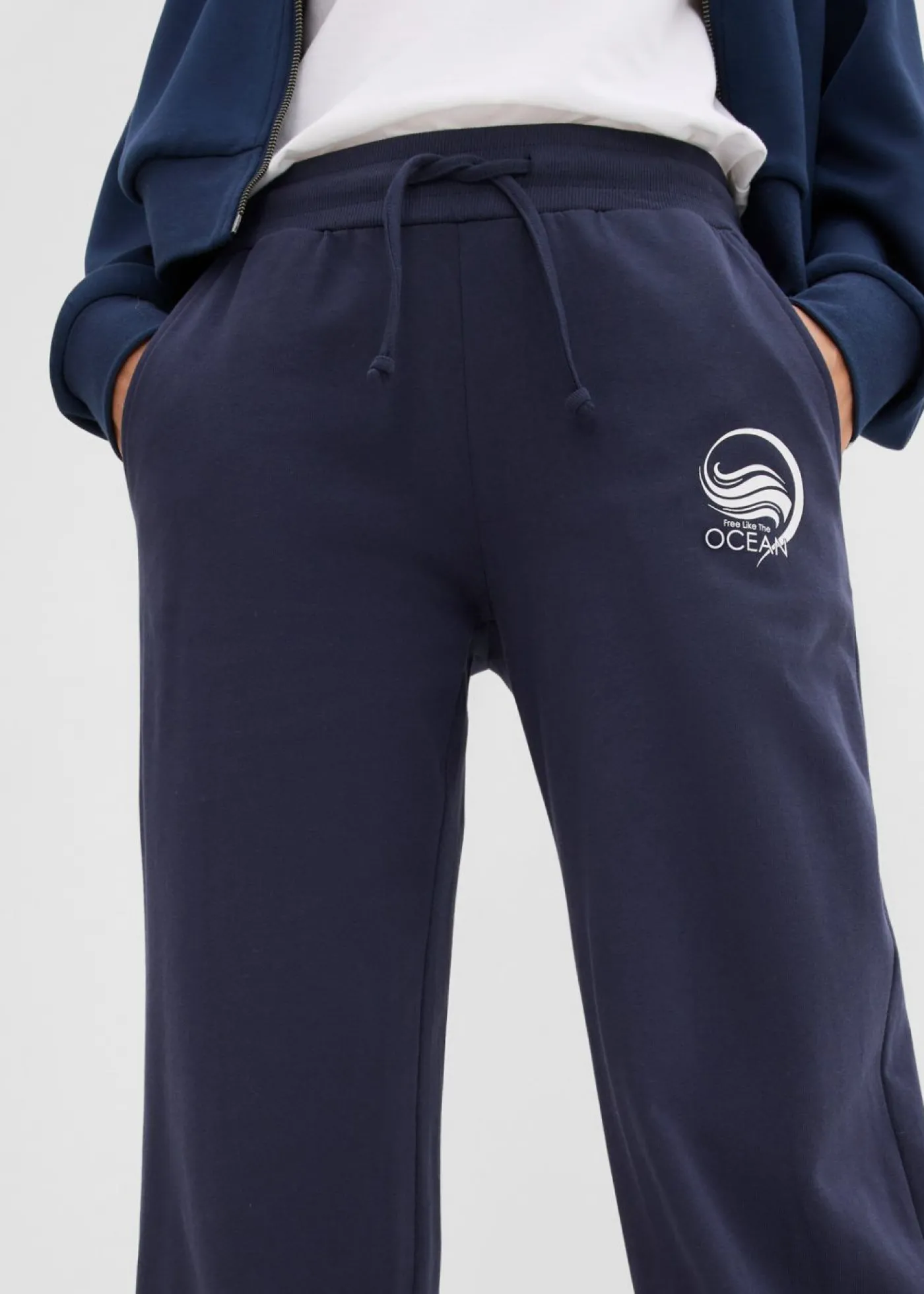 bonprix bonprix Pantalón de chándal de algodón puro Azul marino-blanco Discount