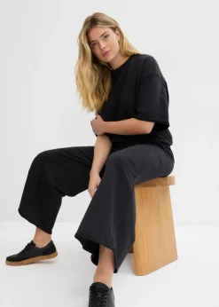 bonprix bonprix Pantalón de chándal de algodón orgánico con largo capri Negro Best