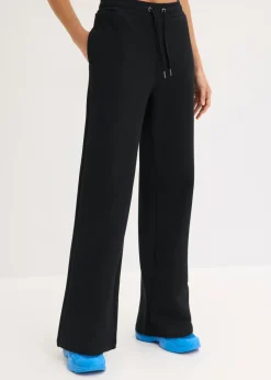 bonprix bonprix Pantalón de chándal de algodón orgánico puro con cintura alta Negro