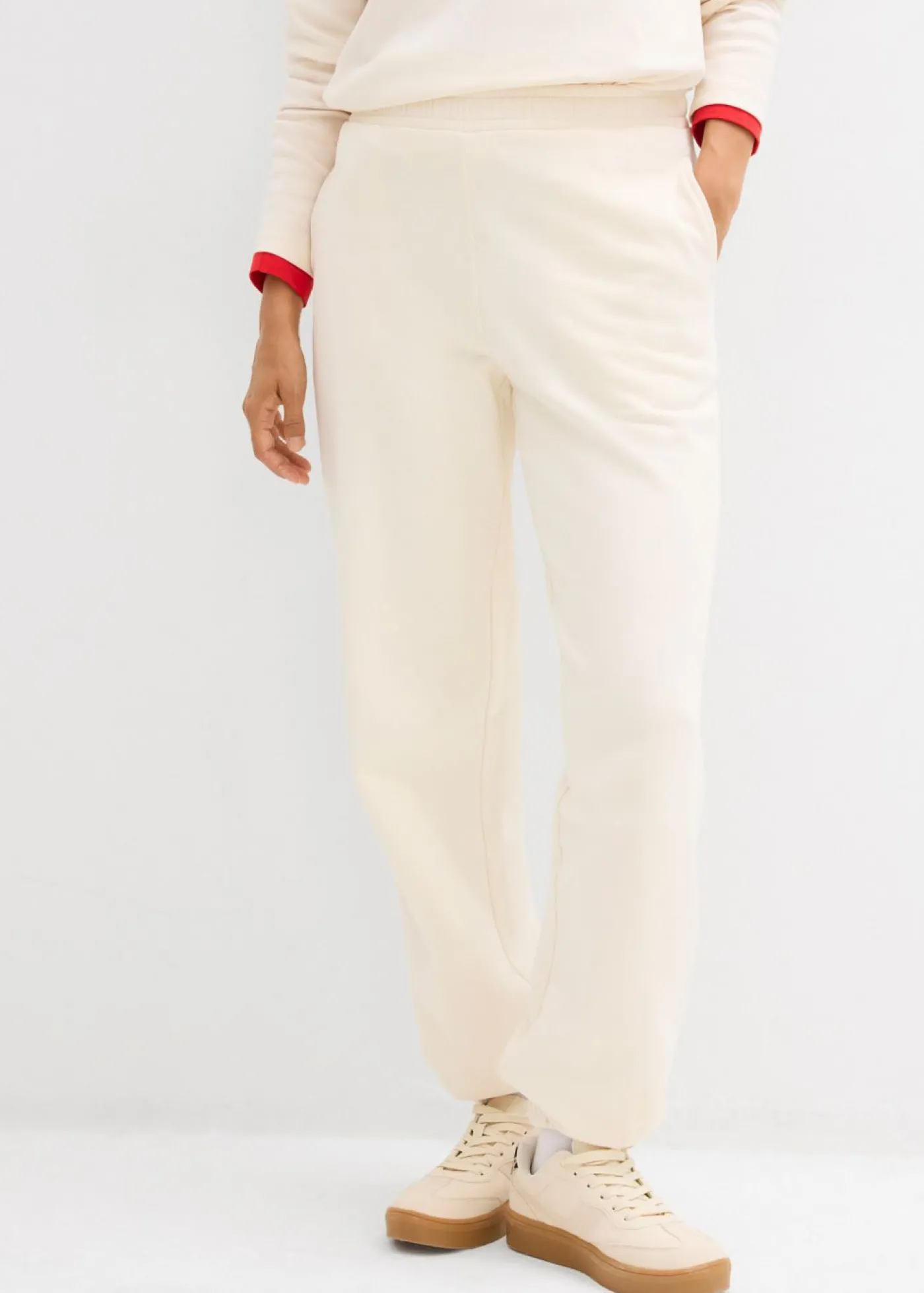bonprix bonprix Pantalón de chándal de algodón puro Beige natural Online