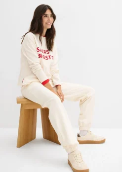 bonprix bonprix Pantalón de chándal de algodón puro Beige natural Online
