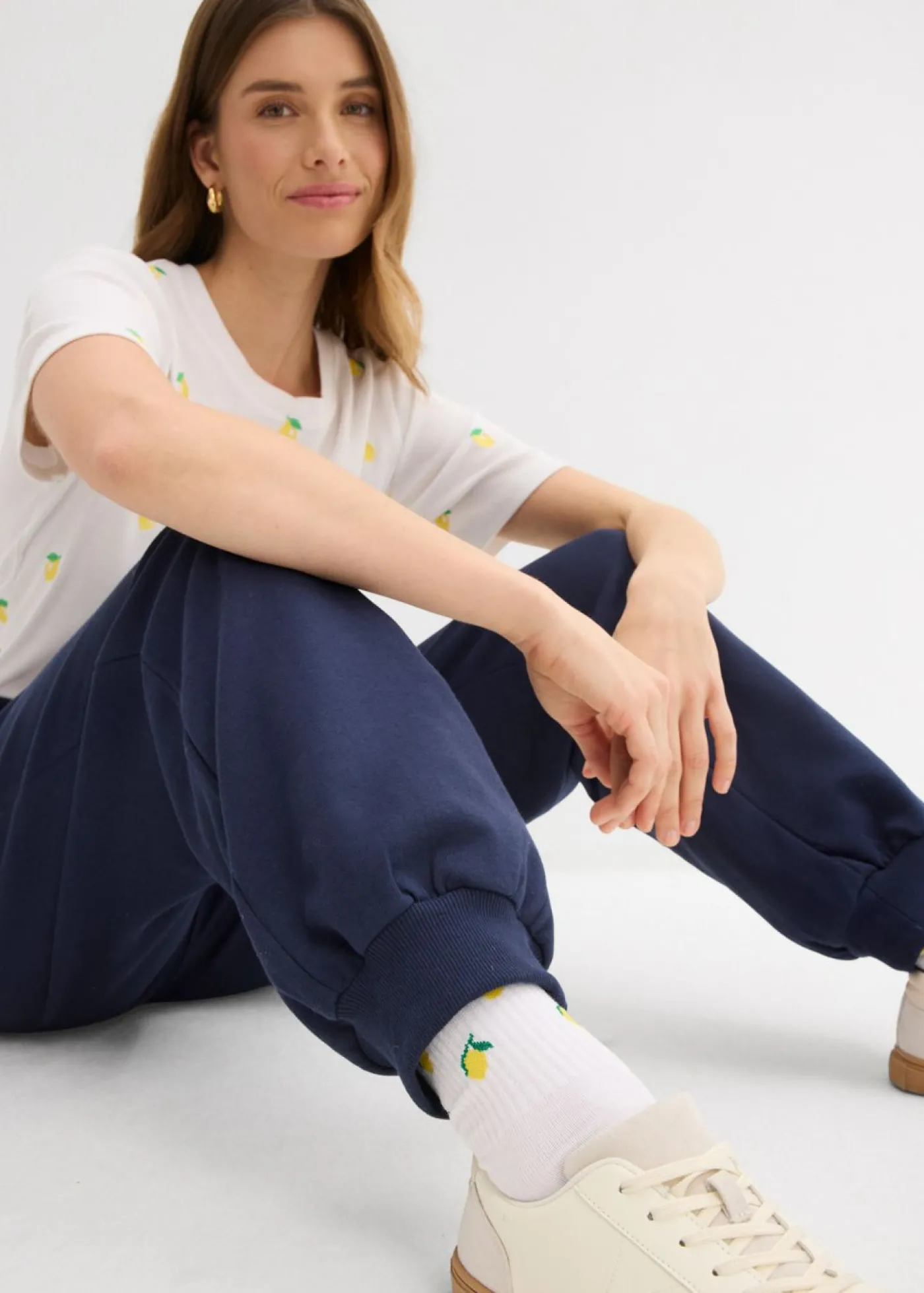 bonprix bonprix Pantalón de chándal de algodón puro Azul marino Online