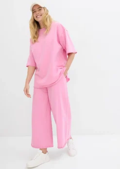 bonprix bonprix Pantalón de chándal de algodón orgánico con largo capri rosa orquídea Hot