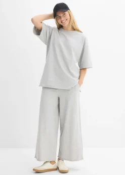 bonprix bonprix Pantalón de chándal de algodón orgánico con largo capri Gris claro jaspeado Sale