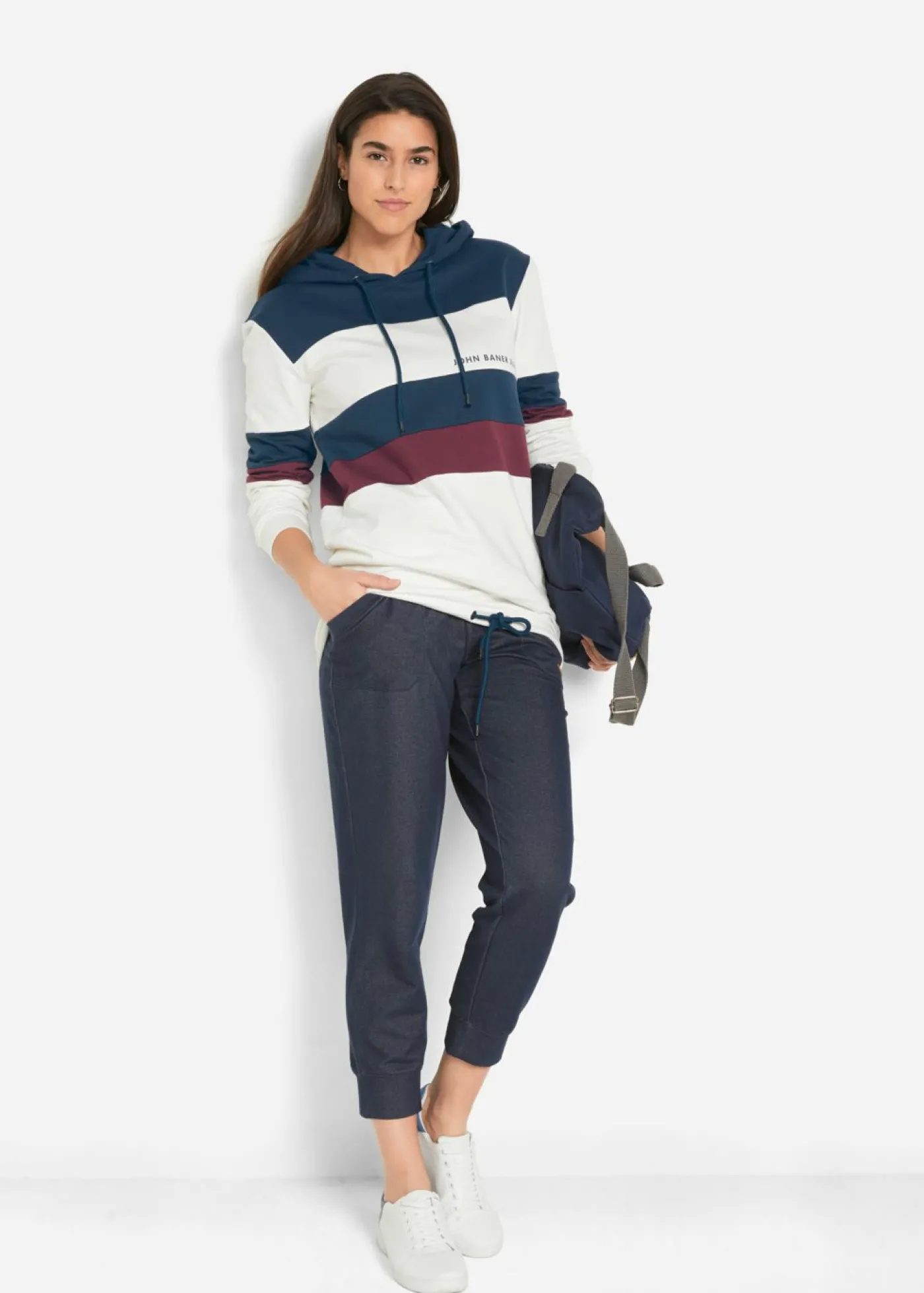 bonprix bonprix Pantalón de chándal de aspecto vaquero de 7/8 Azul oscuro Clearance