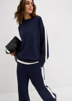 bonprix bonprix Pantalón de chándal de calidad interlock Azul con rayas longitudinales Clearance