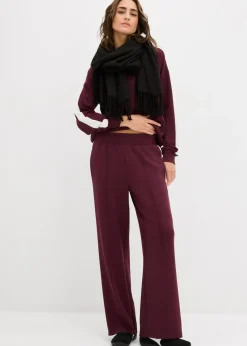 bonprix bonprix Pantalón de chándal de calidad interlock Rojo burdeos con rayas longitudinales New