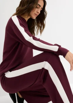 bonprix bonprix Pantalón de chándal de calidad interlock Rojo burdeos con rayas longitudinales New