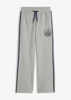 bonprix bonprix Pantalón de chándal de mezcla de algodón suave Gris claro jaspeado/azul marino estampado