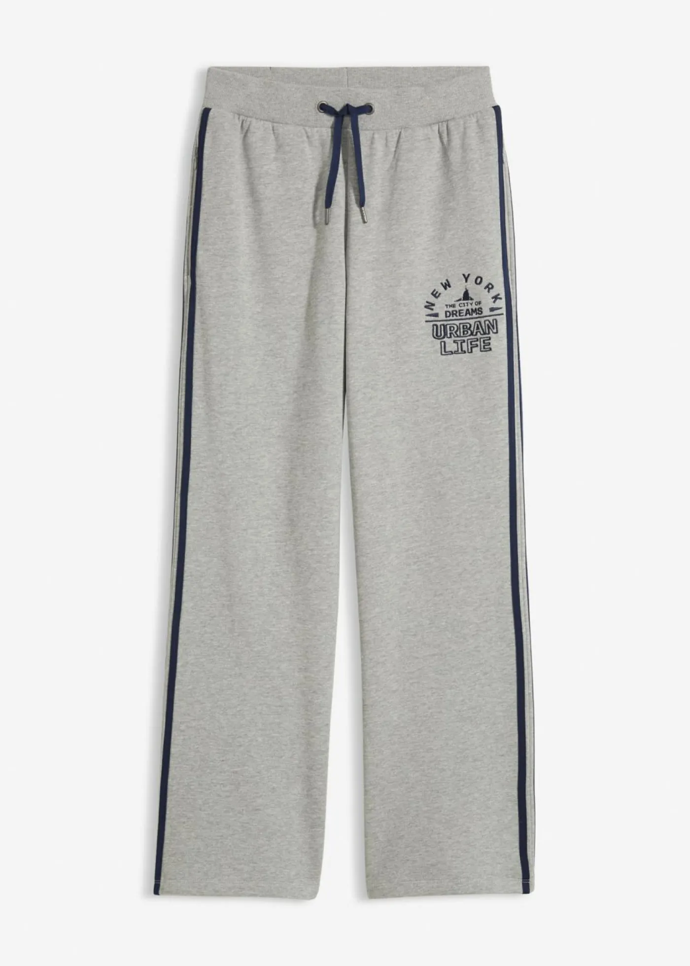 bonprix bonprix Pantalón de chándal de mezcla de algodón suave Gris claro jaspeado/azul marino estampado