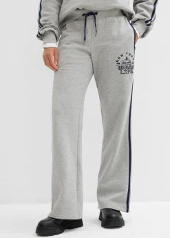 bonprix bonprix Pantalón de chándal de mezcla de algodón suave Gris claro jaspeado/azul marino estampado